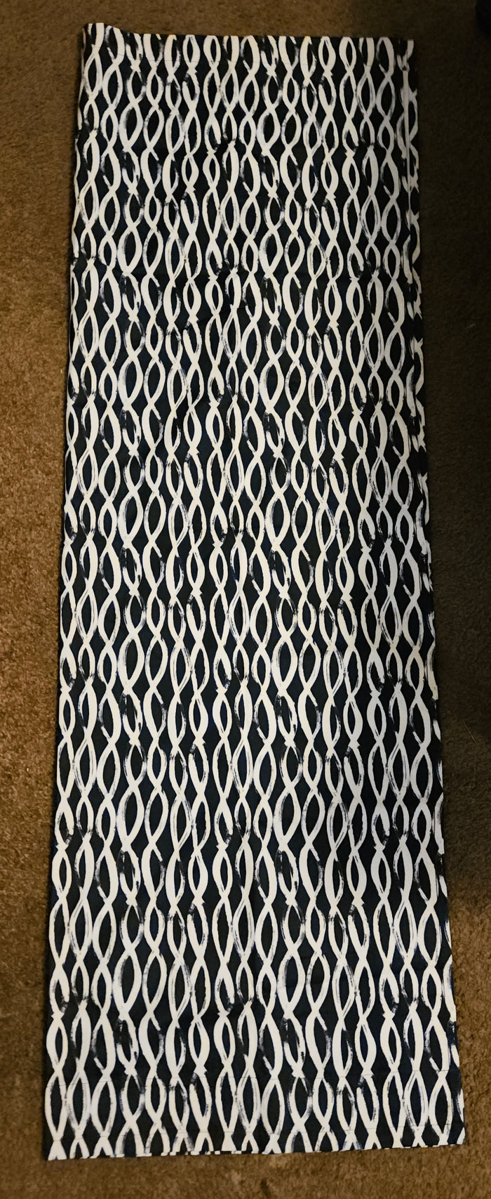 Set of 2 Curtain Panels ~ White & Blue Crisscross Pattern