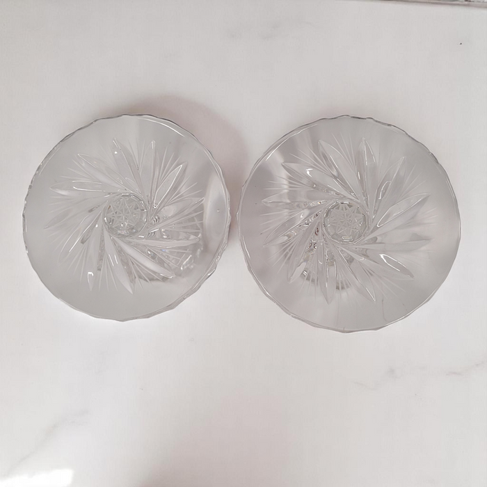 Set Of 2 Hand-Cut Crystal Glass Candle Holders Pinwheel Pattern