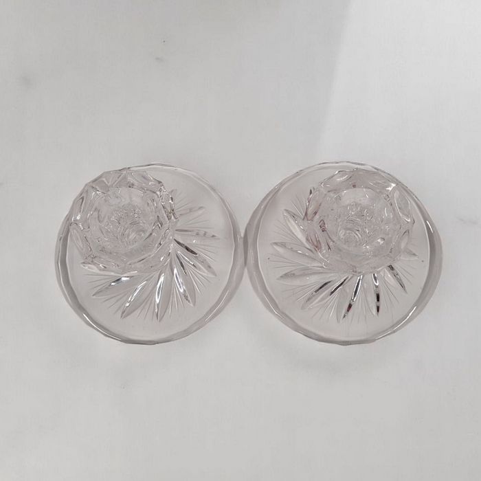 Set Of 2 Hand-Cut Crystal Glass Candle Holders Pinwheel Pattern