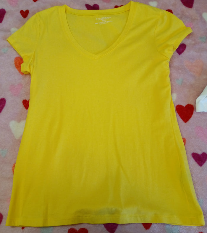 Set of 2 Large Brand New White Yellow Short Sleeve Scoop Neck Basic T Shirts