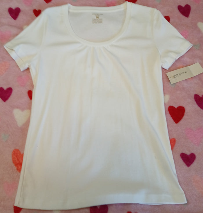 Set of 2 Large Brand New White Yellow Short Sleeve Scoop Neck Basic T Shirts
