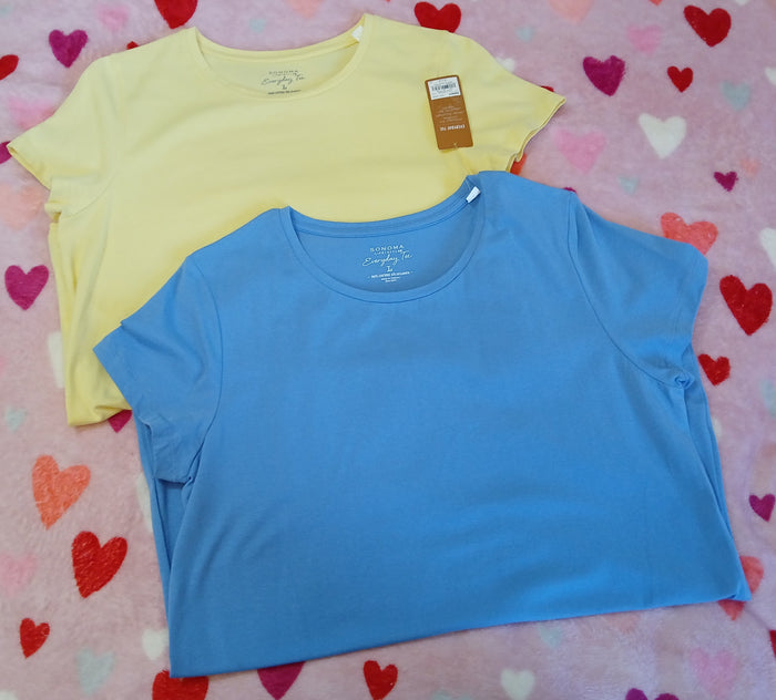 Set of 2 Large Sonoma Everyday Tee Blue Yellow Short Sleeve Basic T Shirts NWT