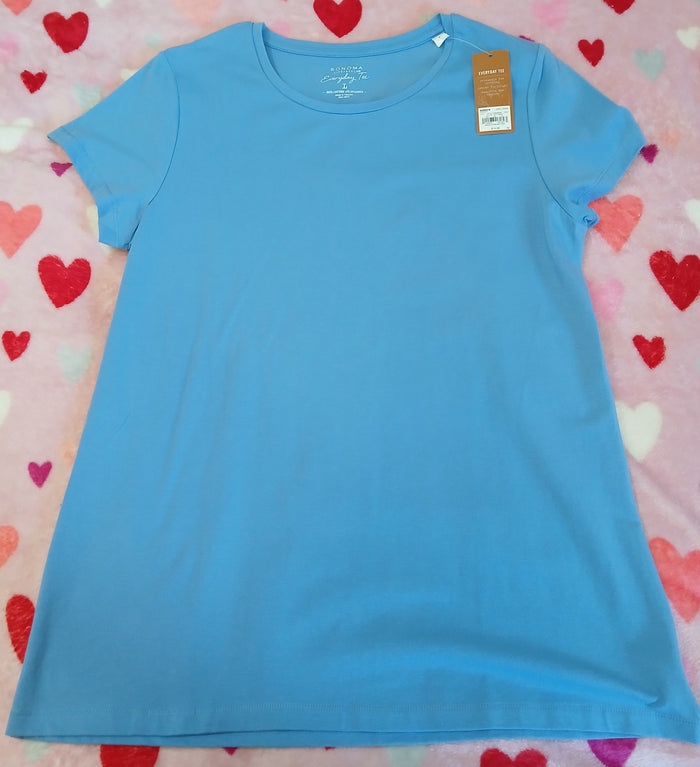 Set of 2 Large Sonoma Everyday Tee Blue Yellow Short Sleeve Basic T Shirts NWT