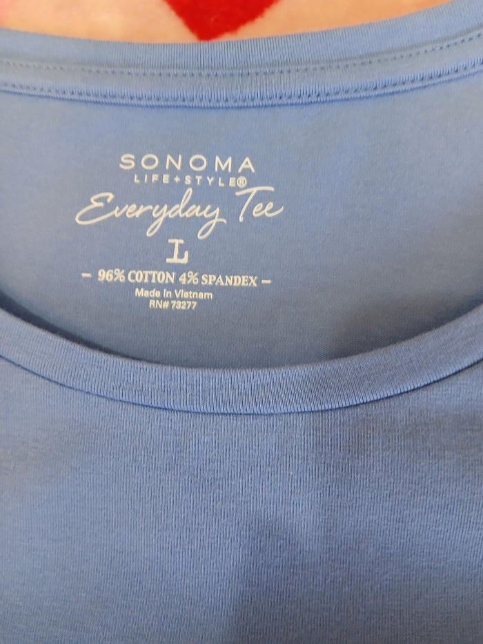 Set of 2 Large Sonoma Everyday Tee Blue Yellow Short Sleeve Basic T Shirts NWT