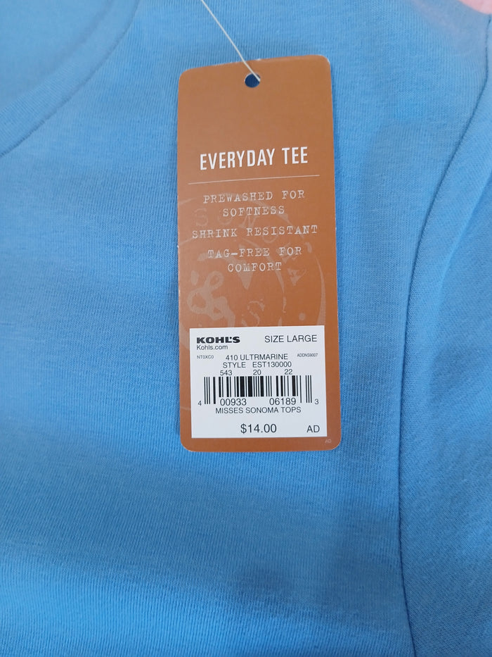 Set of 2 Large Sonoma Everyday Tee Blue Yellow Short Sleeve Basic T Shirts NWT