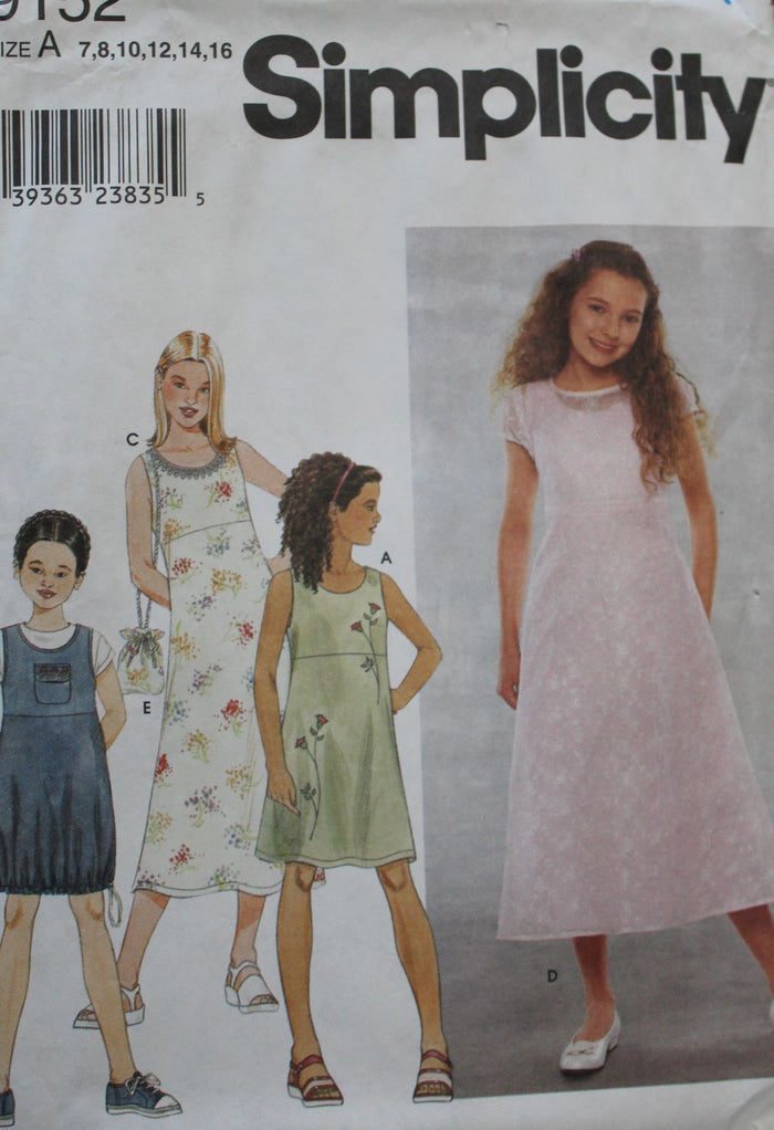 Simplicity 9152, Girls Dresses, Uncut Sewing  Pattern