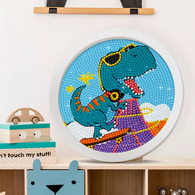 Skateboard Dino PWD Round Diamond Painting Kit