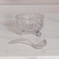 Small Hand-Cut Crystal Glass 3-Footed Sugar Bowl With Crystal Spoon