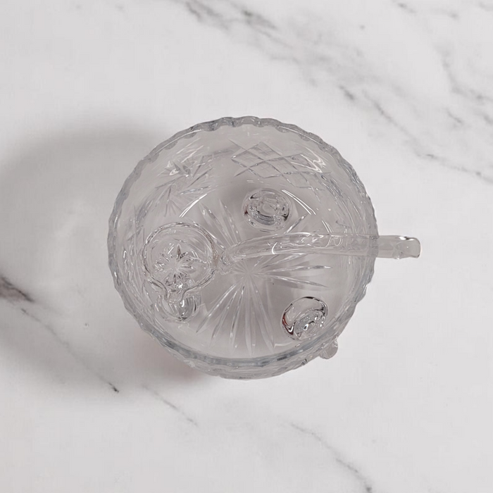 Small Hand-Cut Crystal Glass 3-Footed Sugar Bowl With Crystal Spoon