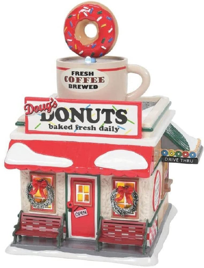 Snow Village Doug's Donut Shop #6009708  Free Shipping