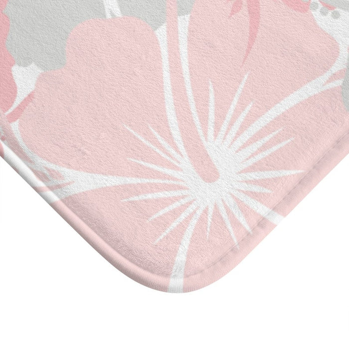 Soft Pink &Gray Hibiscus Tropical Memory Foam Mat - MAT44