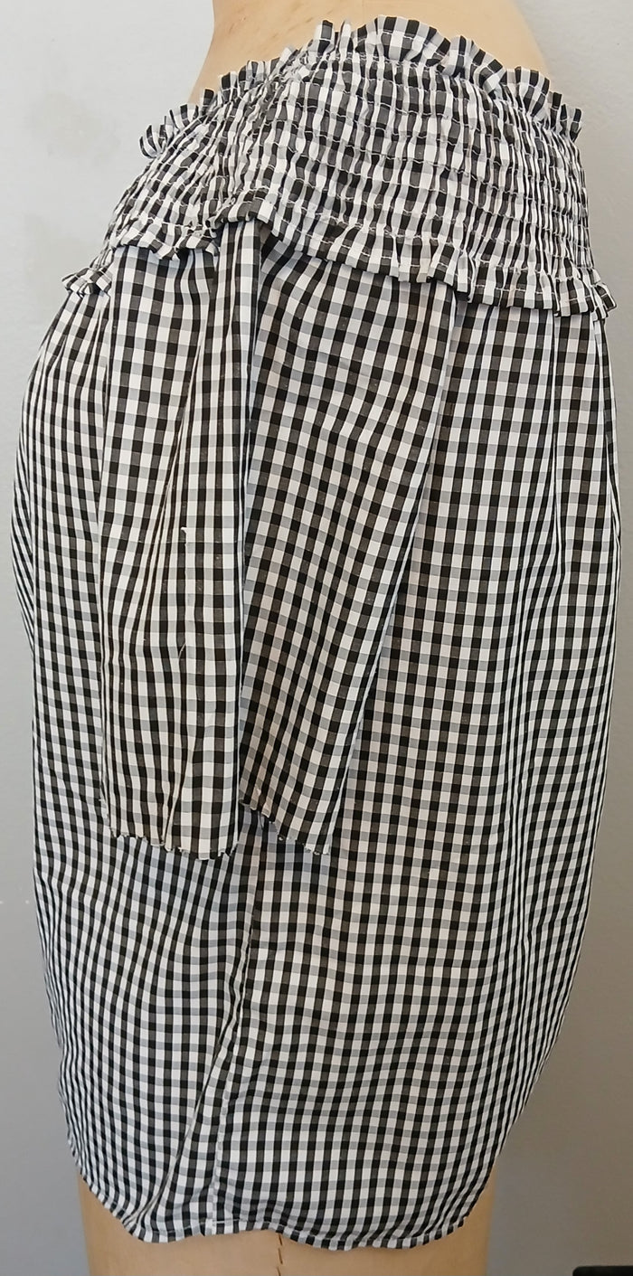Song of Style Large Black White Checkered Off the Shoulder Ruffle Neckline Top