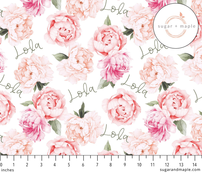 Sugar + Maple Personalized Green Sugar + Maple Small Stretchy Blanket - Peach Peony Blooms