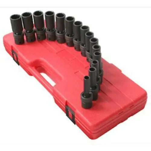 Impact Socket - Sunex 1/2 In Dr. 12 Pt. 15 Pc. Metric Universal Deep Impact Socket Set