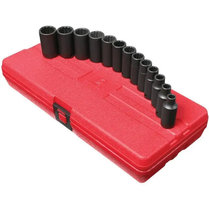 Impact Socket - Sunex 13pc 3/8 Drive 12 Point Metric Semi-Deep Impact Socket Set