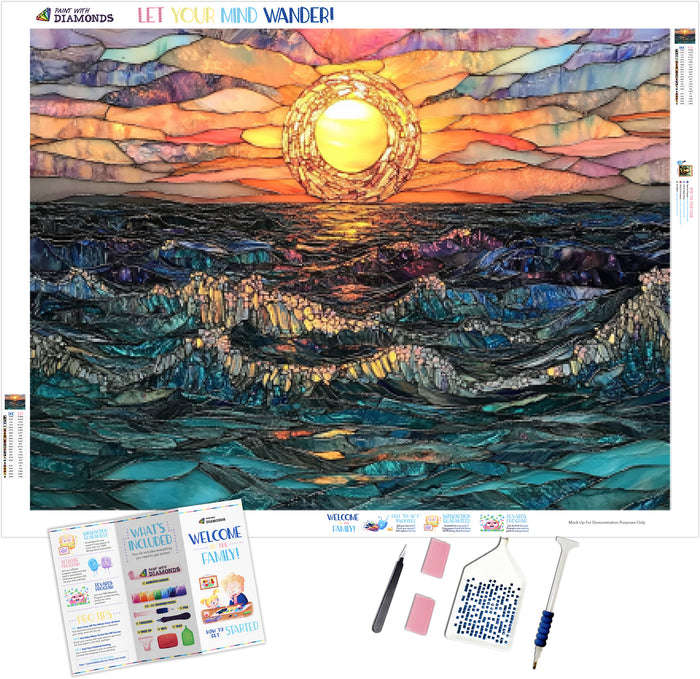 Sunset Over the Ocean Crashing Waves