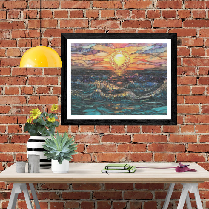Sunset Over the Ocean Crashing Waves