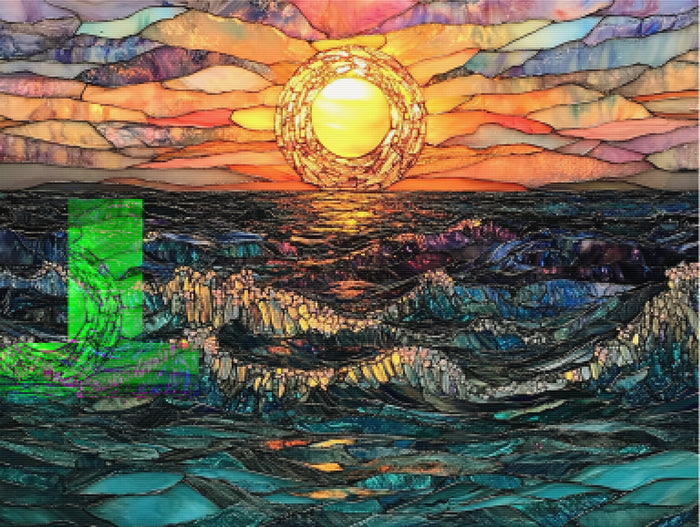 Sunset Over the Ocean Crashing Waves