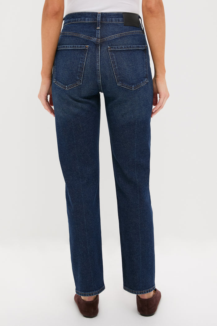 Sutherland Blaine Jean: Classic, high-rise, straight-leg denim with a vintage-inspired, effortless fit, featuring rear patch pockets and a clean hem for a fun, high-end look.