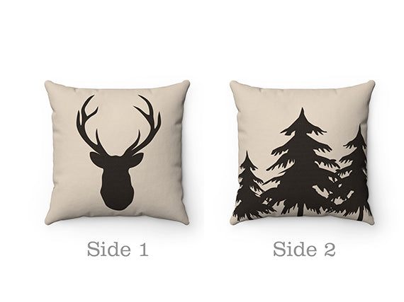 Tan & Brown Buck Deer Head Antlers Throw Pillow - PIL73