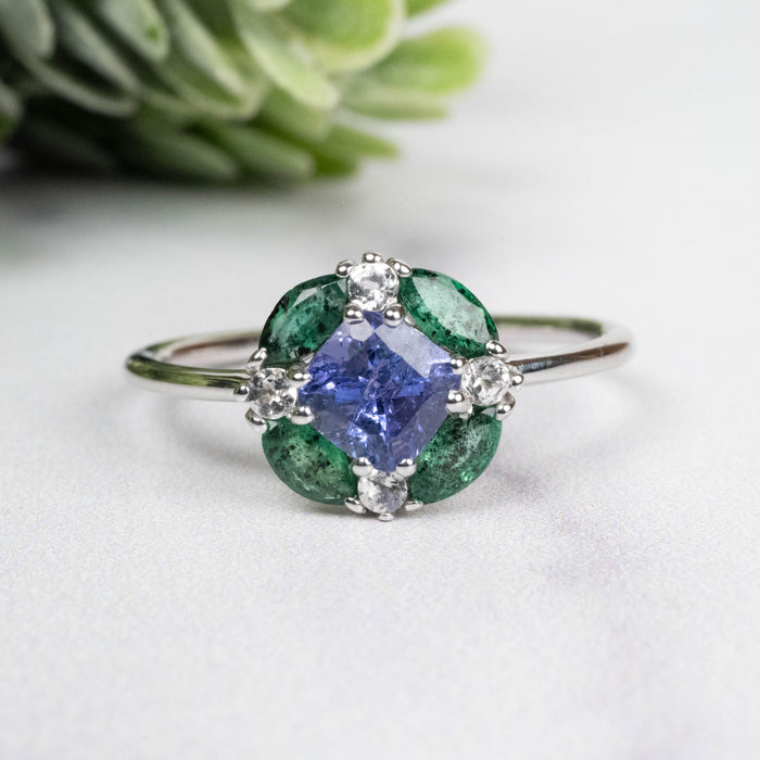 Tanzanite + Emerald + White Topaz Ring 2-5.5mm Size 10 - InnerVision Crystals