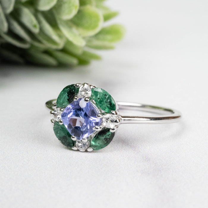 Tanzanite + Emerald + White Topaz Ring 2-5.5mm Size 10 - InnerVision Crystals