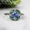 Tanzanite + Emerald + White Topaz Ring 2-5.5mm Size 7 - InnerVision Crystals