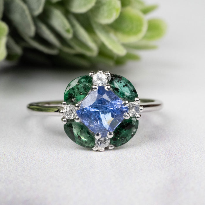 Tanzanite + Emerald + White Topaz Ring 2-5.5mm Size 7 - InnerVision Crystals