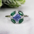 Tanzanite + Emerald + White Topaz Ring 2-5.5mm Size 7 - InnerVision Crystals