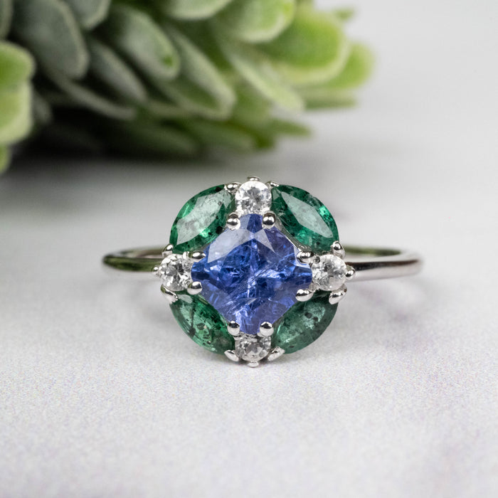 Tanzanite + Emerald + White Topaz Ring 2-5.5mm Size 7 - InnerVision Crystals