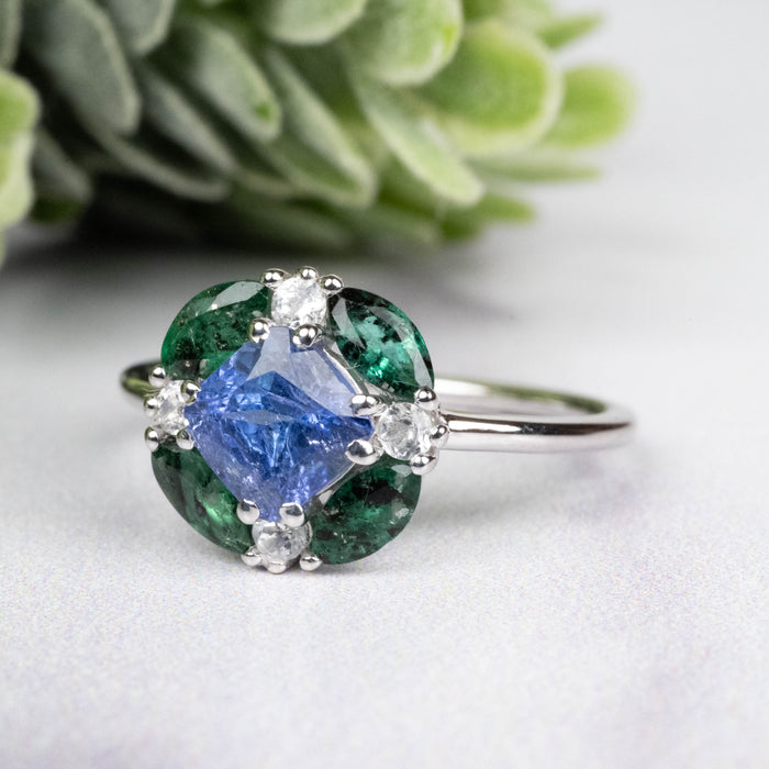 Tanzanite + Emerald + White Topaz Ring 2-5.5mm Size 7 - InnerVision Crystals