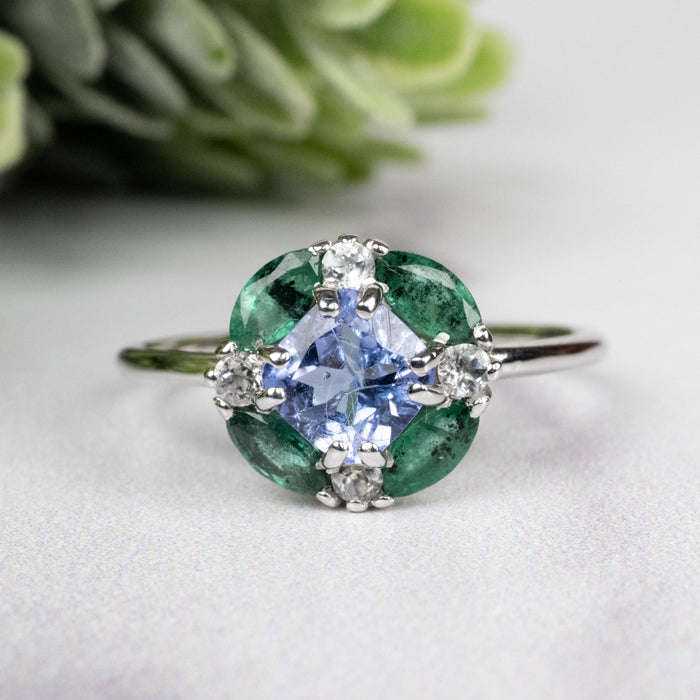 Tanzanite + Emerald + White Topaz Ring 2-5.5mm Size 8 - InnerVision Crystals