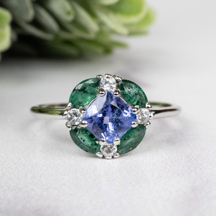 Tanzanite + Emerald + White Topaz Ring 2-5.5mm Size 8 - InnerVision Crystals