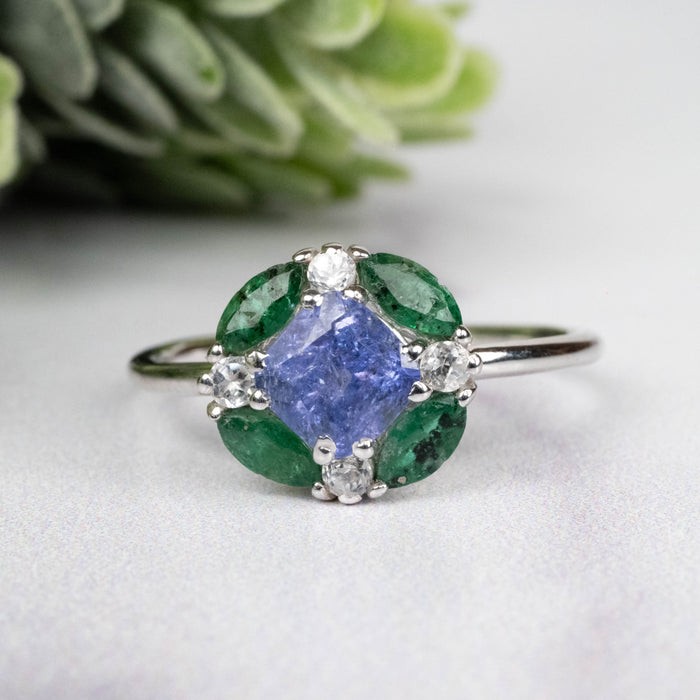 Tanzanite + Emerald + White Topaz Ring 2-5.5mm Size 8 - InnerVision Crystals