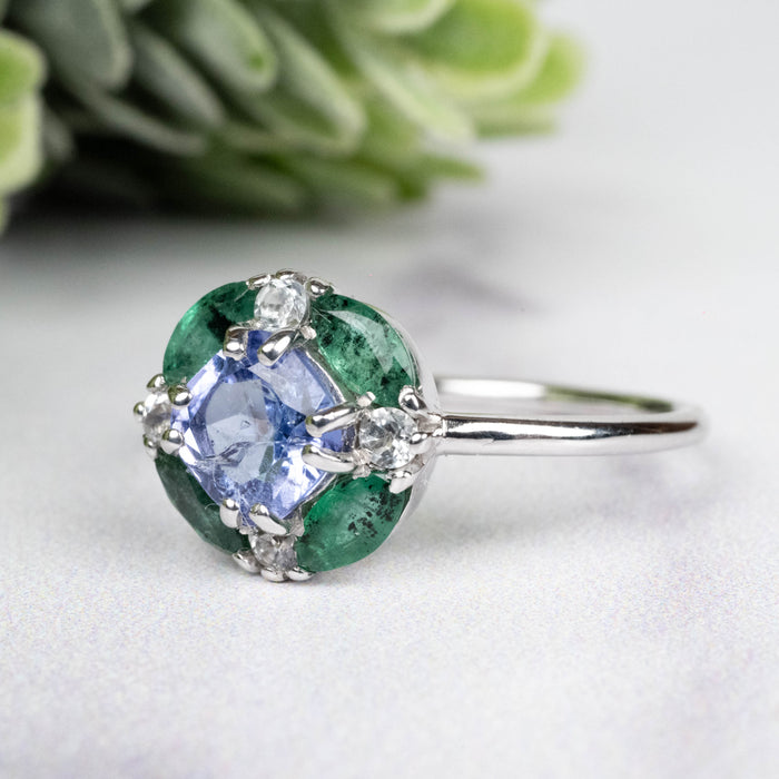 Tanzanite + Emerald + White Topaz Ring 2-5.5mm Size 8 - InnerVision Crystals