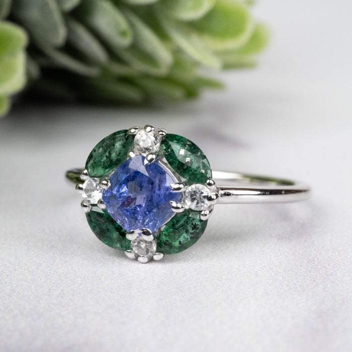 Tanzanite + Emerald + White Topaz Ring 2-5.5mm Size 8 - InnerVision Crystals