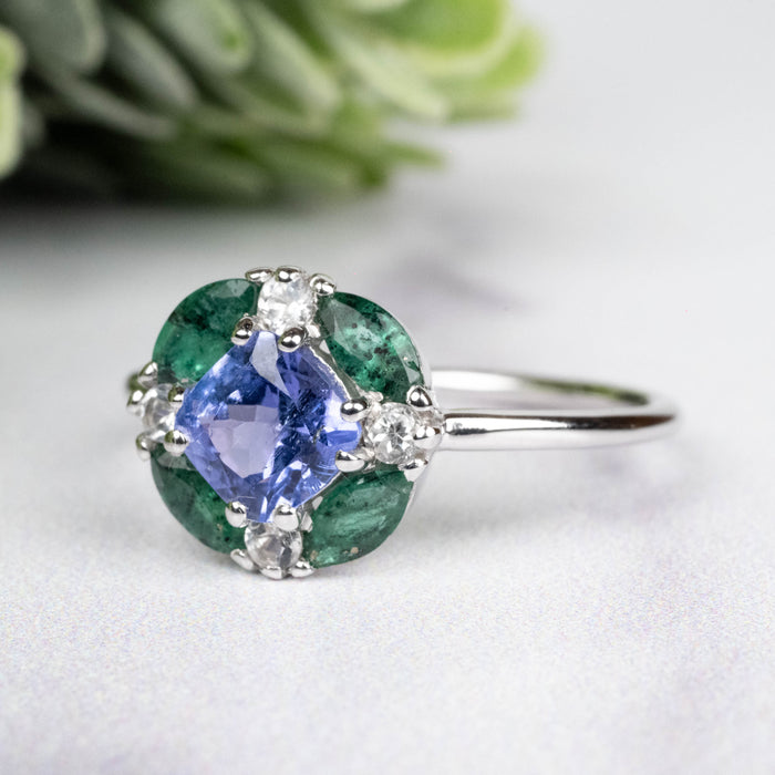 Tanzanite + Emerald + White Topaz Ring 2-5.5mm Size 8 - InnerVision Crystals