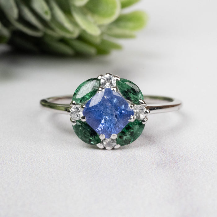 Tanzanite + Emerald + White Topaz Ring 2-5.5mm Size 9 - InnerVision Crystals