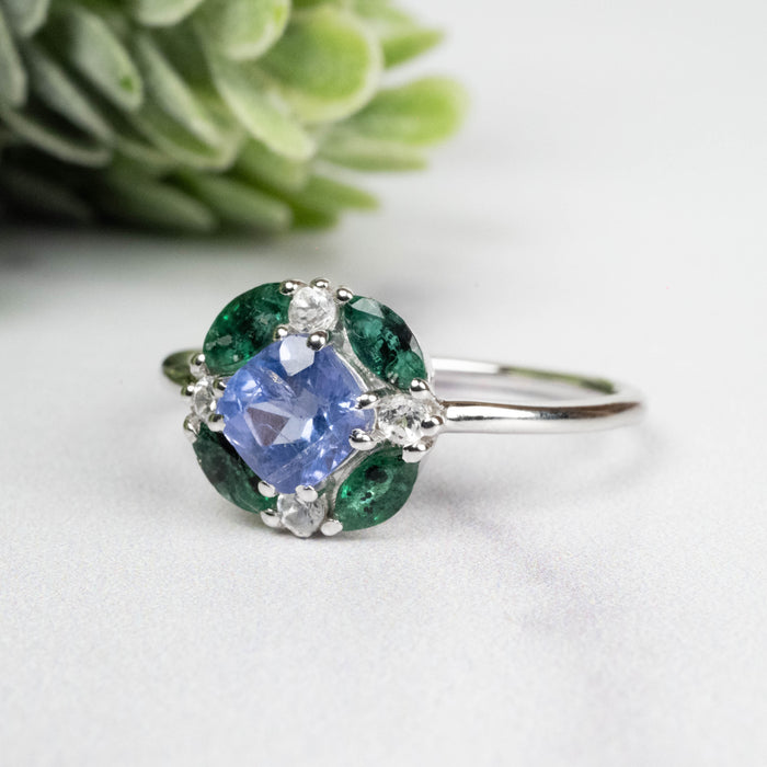 Tanzanite + Emerald + White Topaz Ring 2-5.5mm Size 9 - InnerVision Crystals