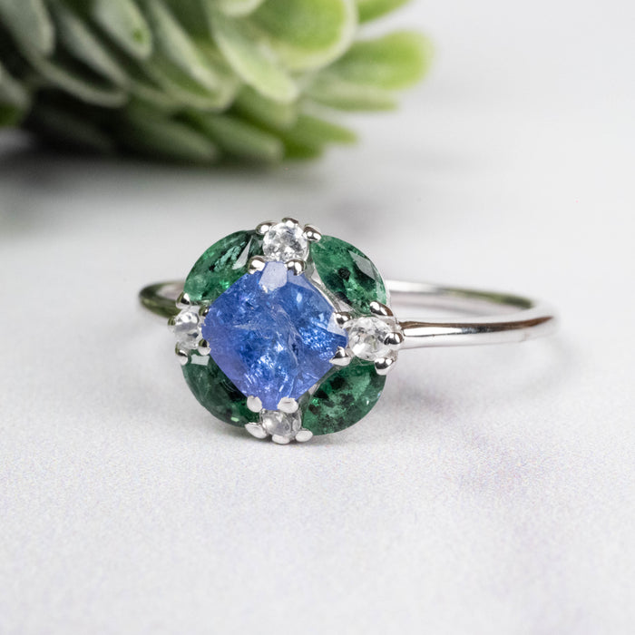 Tanzanite + Emerald + White Topaz Ring 2-5.5mm Size 9 - InnerVision Crystals