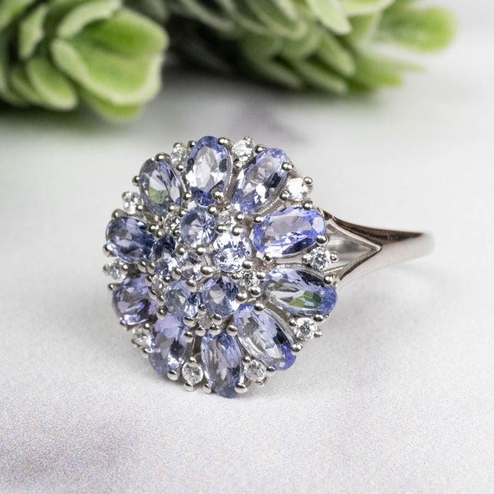 Tanzanite + White Topaz Ring 2-4mm Size 6 - InnerVision Crystals