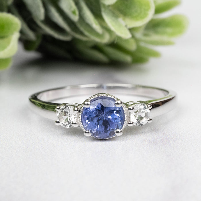 Tanzanite + White Topaz Ring 5.5mm Size 10 - InnerVision Crystals