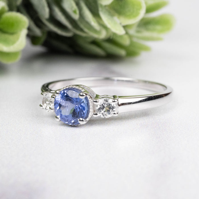 Tanzanite + White Topaz Ring 5.5mm Size 10 - InnerVision Crystals