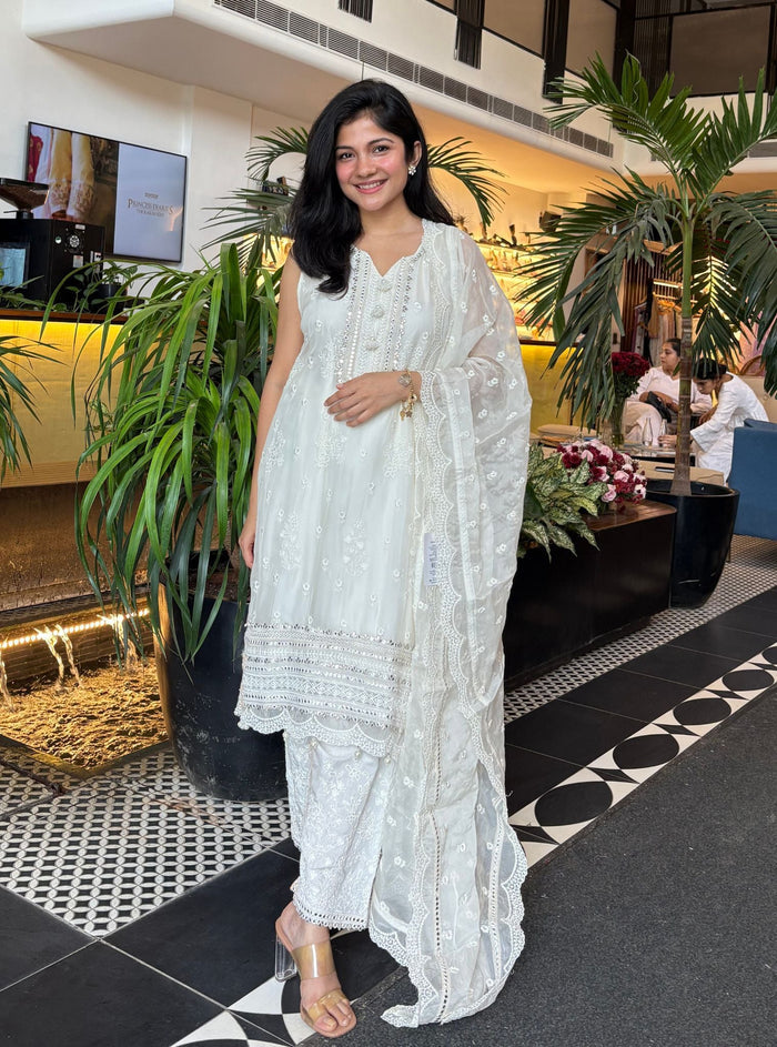 Taveli Organza Off-White Kurta Set