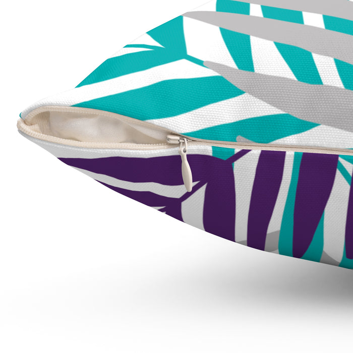 Teal Purple & Gray Palm Leaves Throw Pillow - PIL112