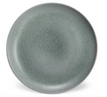 A round, flat ceramic plate from L'Objet's Terra Seafoam Dinnerware collection, with a textured gray-green surface and slightly upturned rim, shown from above against a white background.