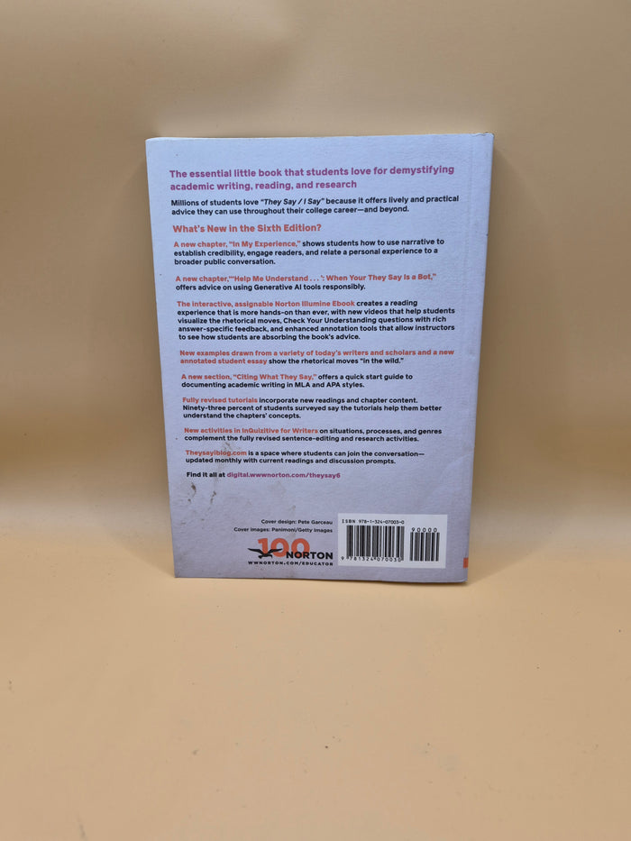 They Say I Say 6th Edition Graff & Birkenstein Paperback Academic Writing Book