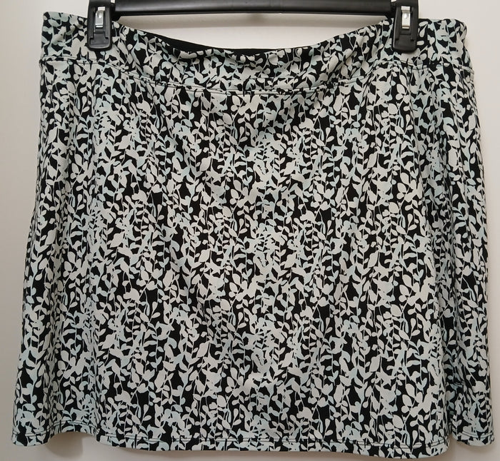 TRANQUILITY XXL Black Blue White Leaf Print Elastic Waist Skort Bottoms Casual
