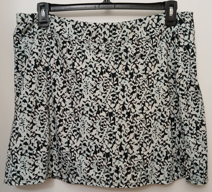 TRANQUILITY XXL Black Blue White Leaf Print Elastic Waist Skort Bottoms Casual