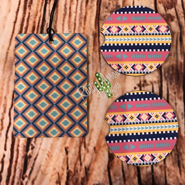 Tribal Air Freshener and Coaster Set Pink 1 - Air Freshener